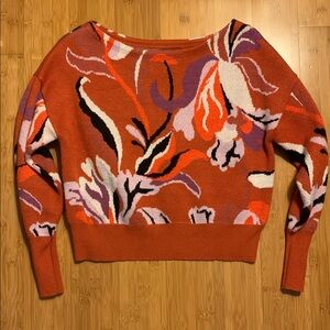 Anthropologie Orange Floral Sweater